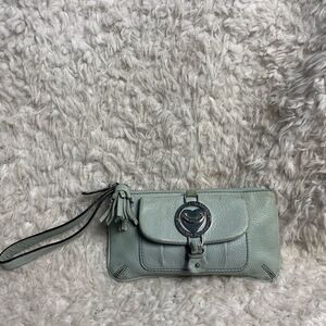 Vintage Juicy Couture leather Blue wristlet wallet tassel &silver tone accents